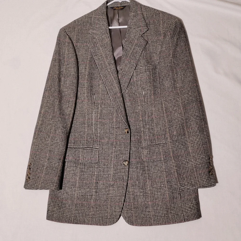 Brooks Brothers Mens 41L Blazer 100% Camel Hair Glen‎ Plaid Sport Coat USA